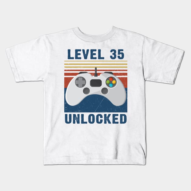 Level 35 unlocked funny gamer 35th birthday Kids T-Shirt by Sauconmua Conlaigi99